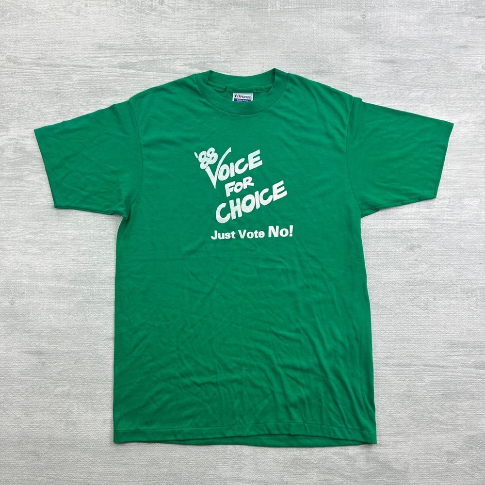 Vintage 1988 Voice For Choice Shirt Size Large Green Vote No USA Political Tee